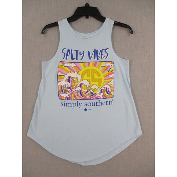 Simply Southern Salty Vibes Light Blue Racerback Tank Top Small 100% Cotton - Picture 1 of 7